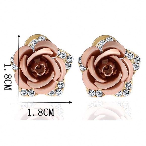 Champagne Pink Rose Gold Studs w/CZs - Picture 5 of 7